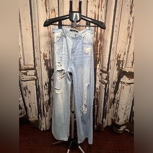 Indigo Rein Light Blue Distressed Straight Leg Jeans